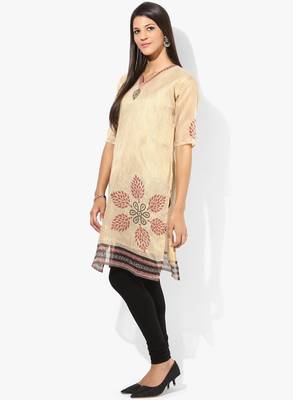 Cream woven net stitched kurtis 3