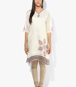 White woven net stitched kurti