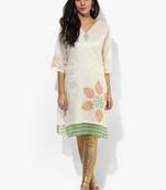White woven net stitched kurtis