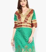 Green woven chanderi stitched kurtis