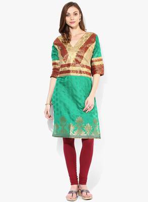 Green woven chanderi stitched kurtis 2