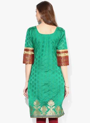 Green woven chanderi stitched kurtis 3