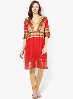 RED woven chanderi stitched kurtis 1