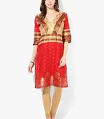 RED woven chanderi stitched kurtis