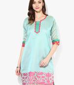 Sky blue woven net stitched kurtis