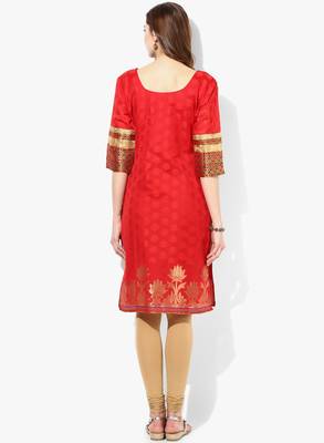 RED woven chanderi stitched kurtis 2