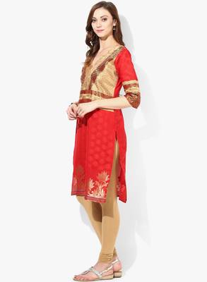 RED woven chanderi stitched kurtis 3