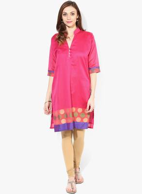 Pink woven chanderi stitched kurtis 1