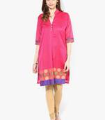Pink woven chanderi stitched kurtis