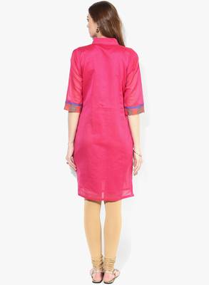 Pink woven chanderi stitched kurtis 2