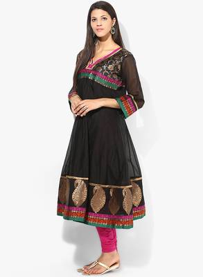 Black woven chanderi stitched kurtis 3