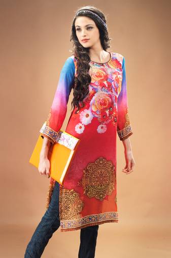 Maroon Georgette Kurti Comprising Floral Print