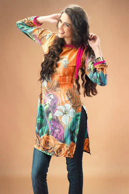Multi colour Georgette Kurti Containing Nature-Inspired Prints 1