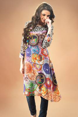 Multi colour Georgette Pakistani Kurti Comprising Traditional Motif 1