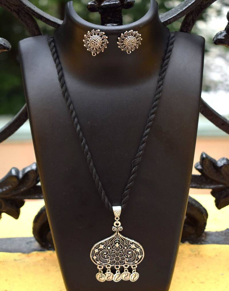 Threaded German Silver Necklace Set Black Pattern 8 Richa Pandey 2304765