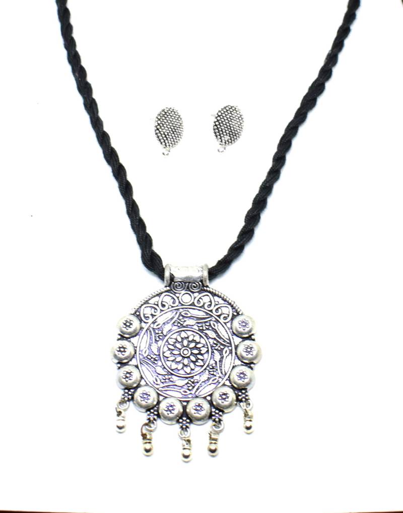 Yellow - German Silver Necklace Set with Shell & Thread Beads 26