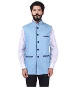 Blue Jute Nehru Jacket
