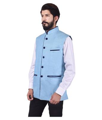 Blue Jute Nehru Jacket 2