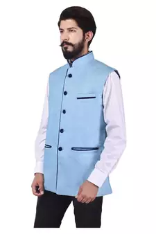 Blue Jute Nehru Jacket