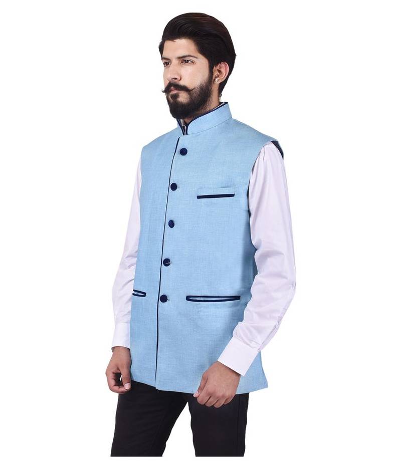 Blue Jute Nehru Jacket
