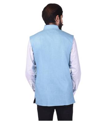 Blue Jute Nehru Jacket 3
