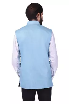 Blue Jute Nehru Jacket