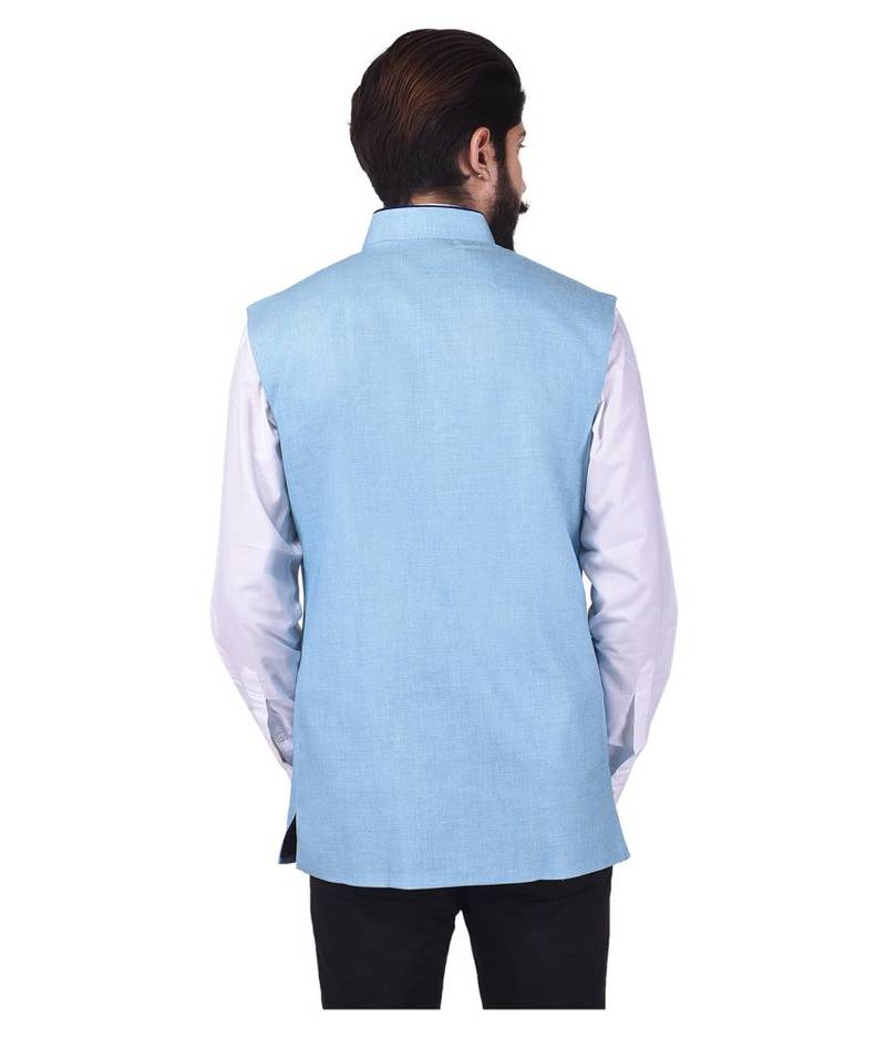 Blue Jute Nehru Jacket