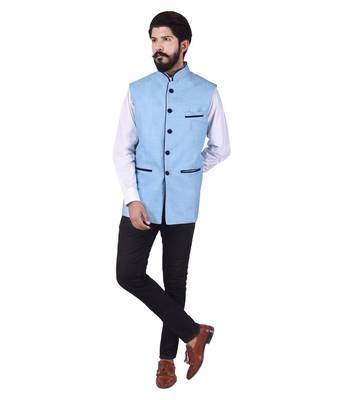 Blue Jute Nehru Jacket 4