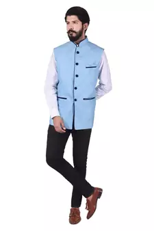 Blue Jute Nehru Jacket