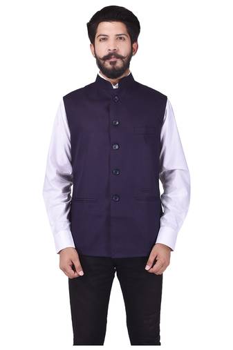 Purple Cotton Poly Nehru Jacket