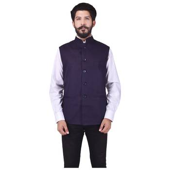 Purple Cotton Poly Nehru Jacket 1
