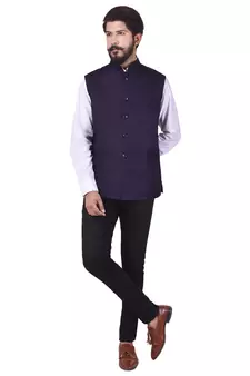 Purple Cotton Poly Nehru Jacket