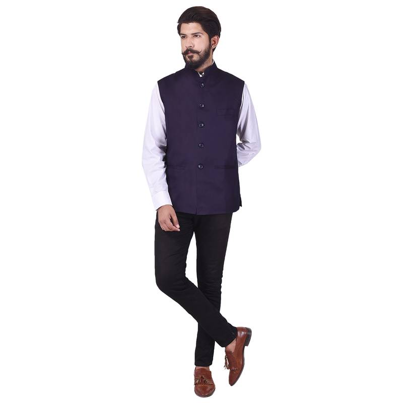 Purple Cotton Poly Nehru Jacket