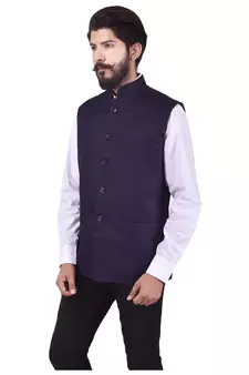 Purple Cotton Poly Nehru Jacket