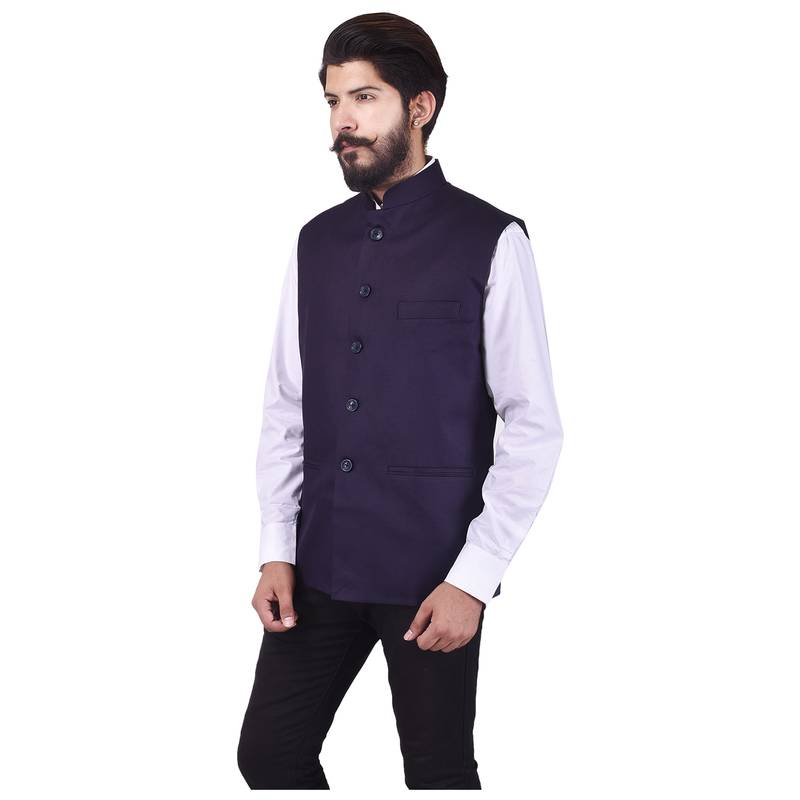 Purple Cotton Poly Nehru Jacket