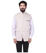 Beige Cotton Poly Nehru Jacket