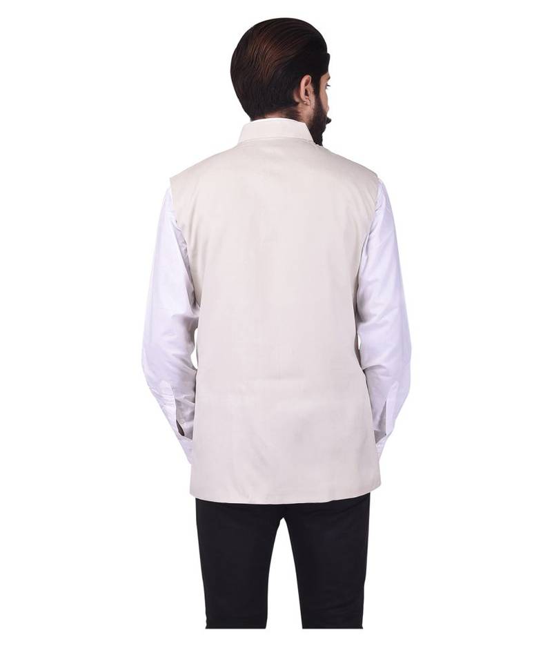 Beige Cotton Poly Nehru Jacket