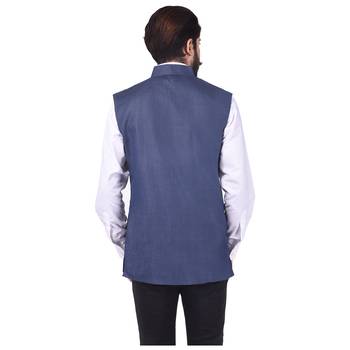 Blue Cotton Poly Nehru Jacket 4