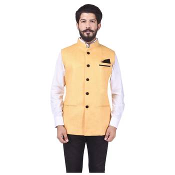 Yellow Cotton Jute Nehru Jacket 1