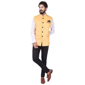 Yellow Cotton Jute Nehru Jacket 2