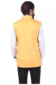 Yellow Cotton Jute Nehru Jacket