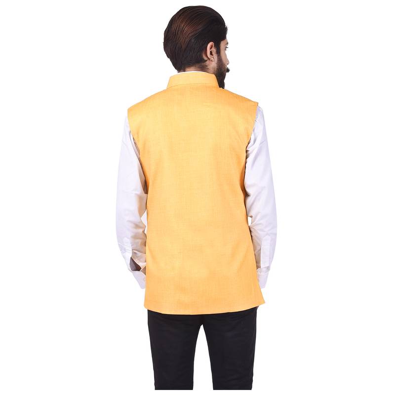 Yellow Cotton Jute Nehru Jacket