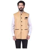 Beige Cotton Jute Nehru Jacket