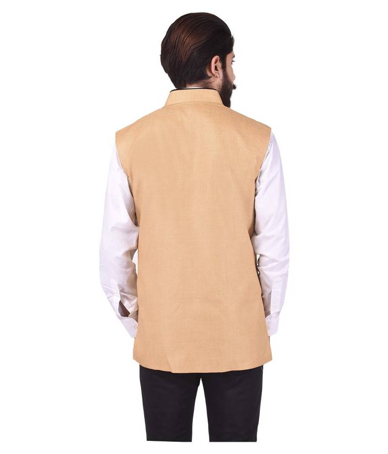 Beige Cotton Jute Nehru Jacket