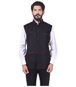 Black Cotton Poly Nehru Jacket