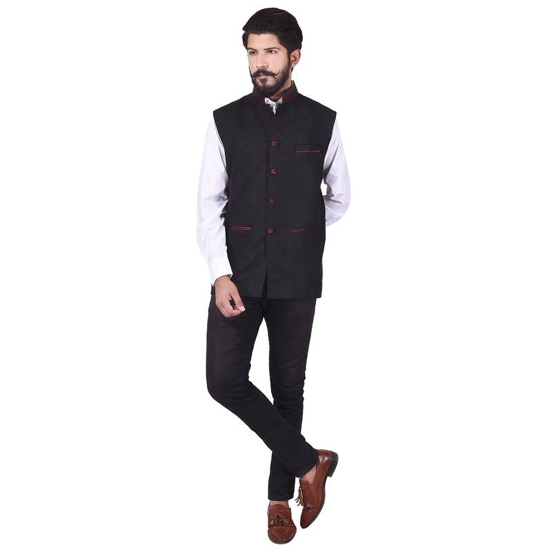 Black Cotton Poly Nehru Jacket