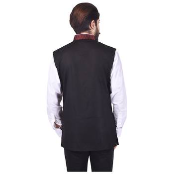 Black Cotton Poly Nehru Jacket 4