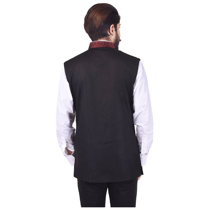 Black Cotton Poly Nehru Jacket