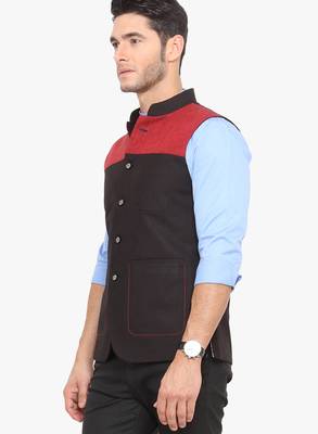 Black Cotton Poly Nehru Jacket 2