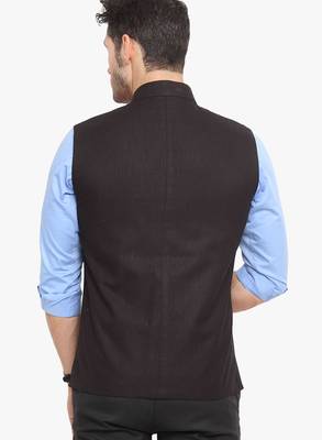 Black Cotton Poly Nehru Jacket 3